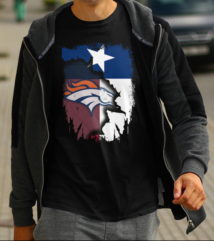 Together Texas Denver Broncos Texas Flag T-Shirt