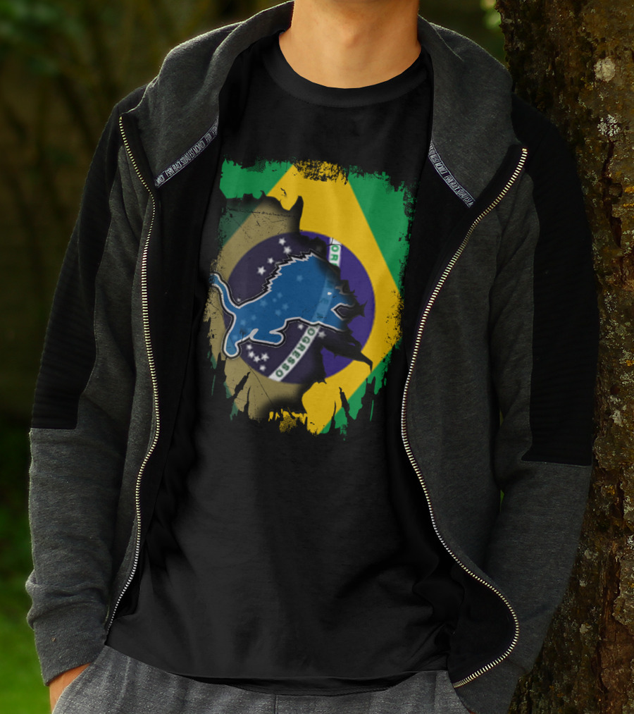 Brazilian Flag Blended With Blue Lion T-Shirt