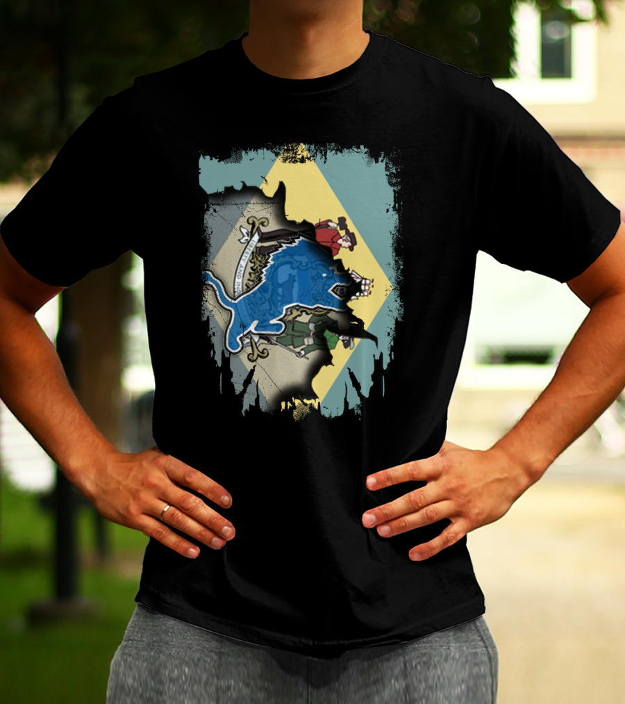 Delaware State Crest With Blue Lions And Tri-Color Background T-Shirt