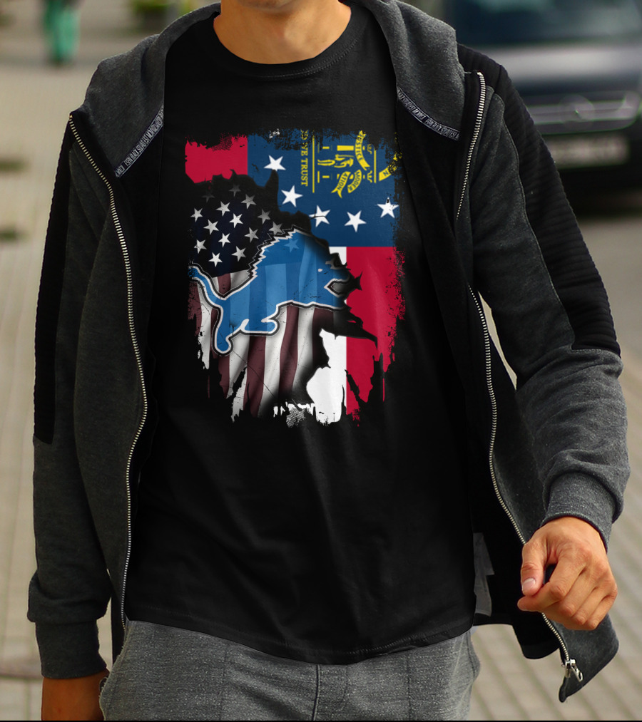 Together Georgia Detroit Lions American Flag Overlay T-Shirt