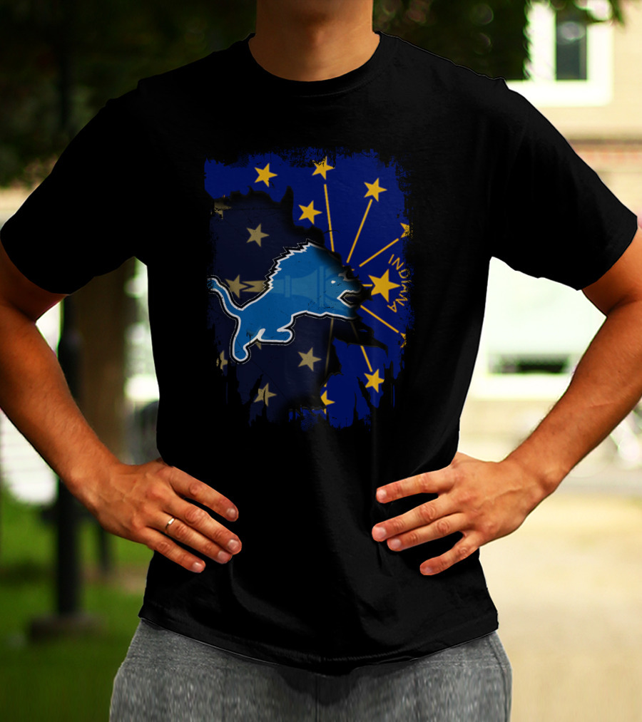 Indiana Lions Emblem With State Flag Stars T-Shirt