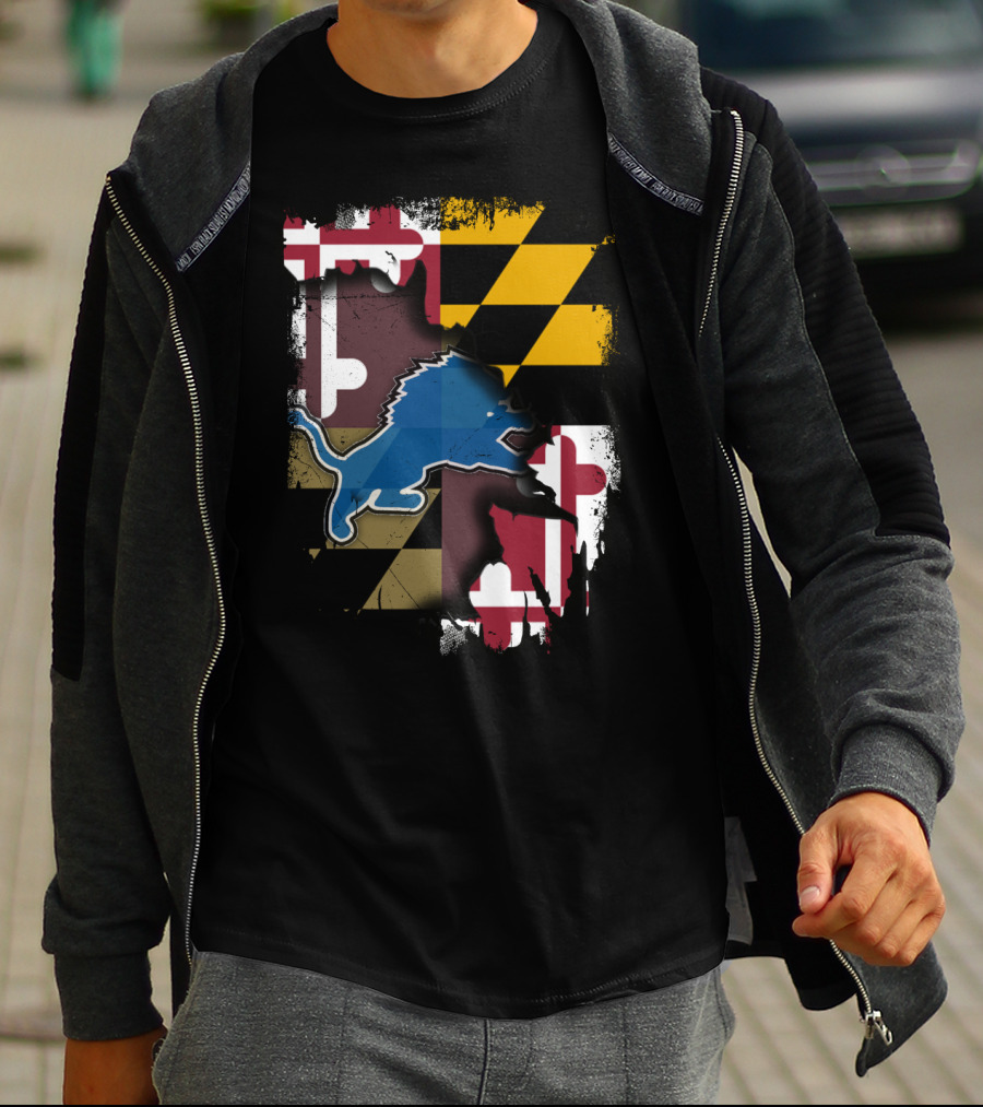 Maryland State Pride With Detroit Lions Team Spirit T-Shirt