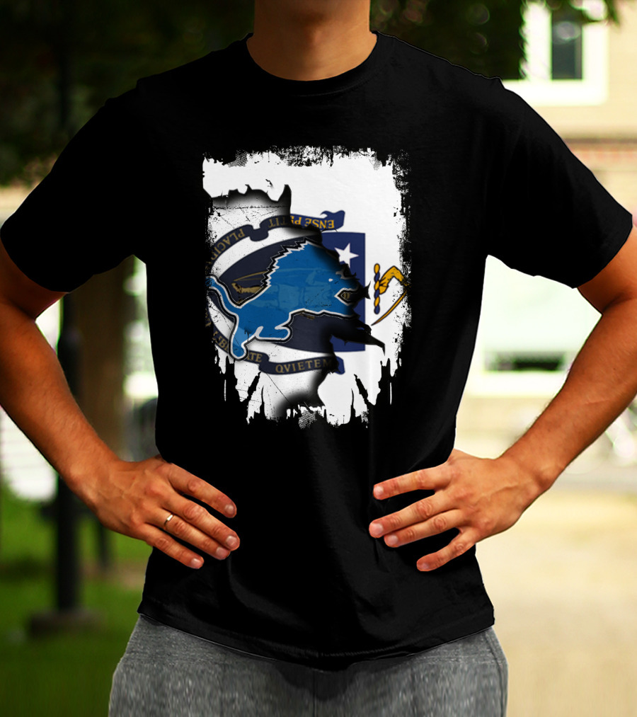 Detroit Lions And Massachusetts Flag United T-Shirt