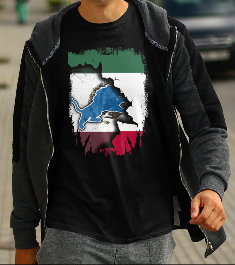 Together Mexico Detroit Lions Flag Fusion T-Shirt