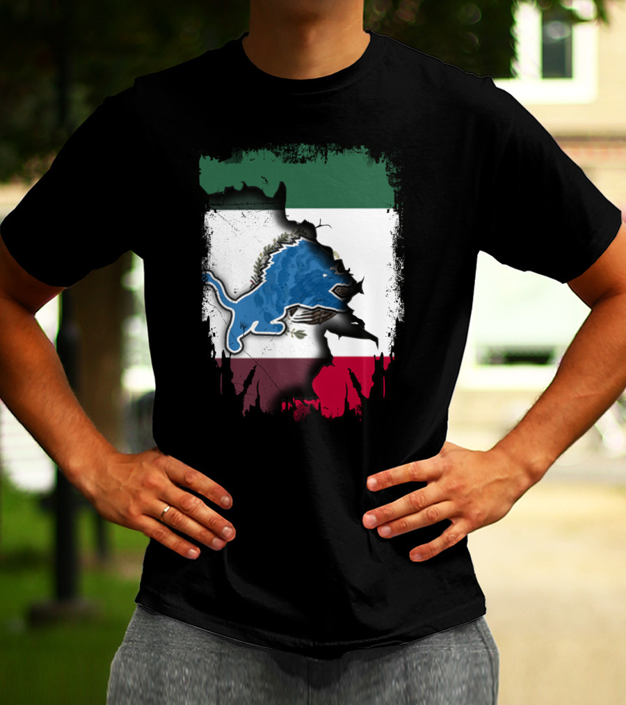 Together Mexico Detroit Lions Flag Fusion T-Shirt