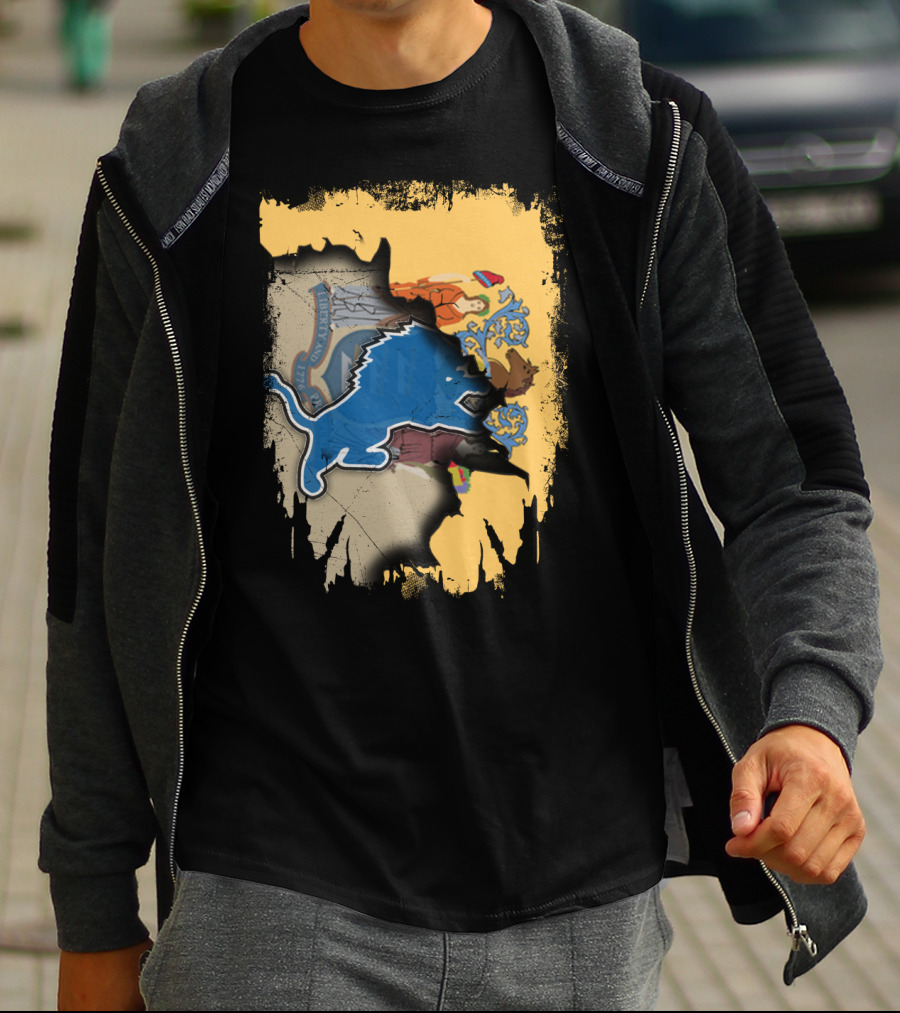 Together New Jersey With Detroit Lions Crest Integration T-Shirt