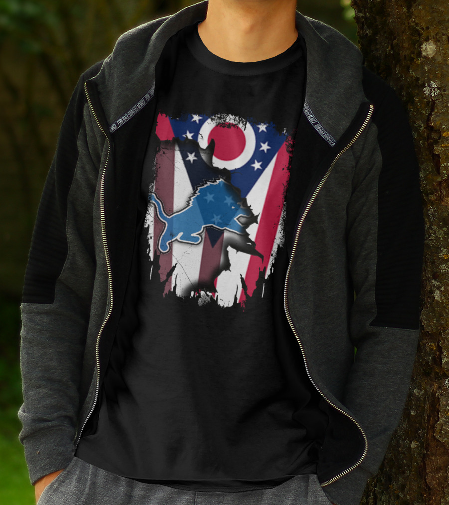 Ohio Flag With Detroit Lions Star-Spangled T-Shirt