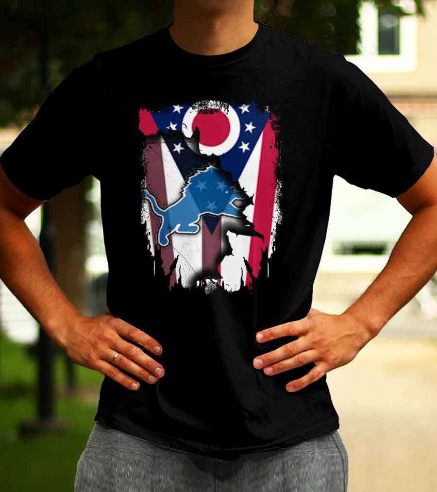 Ohio Flag With Detroit Lions Star-Spangled T-Shirt