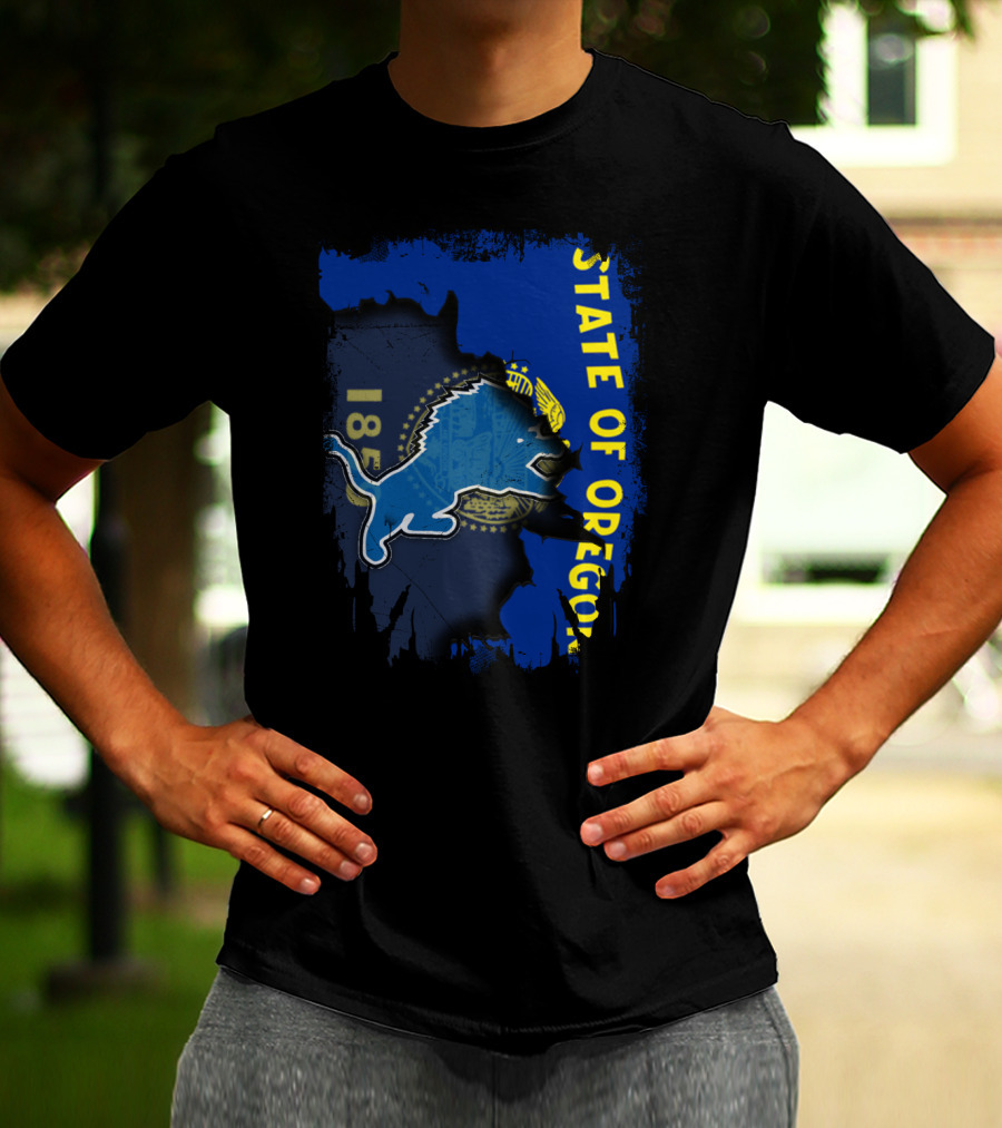 State Of Oregon 1859 With Detroit Lions Mashup T-Shirt
