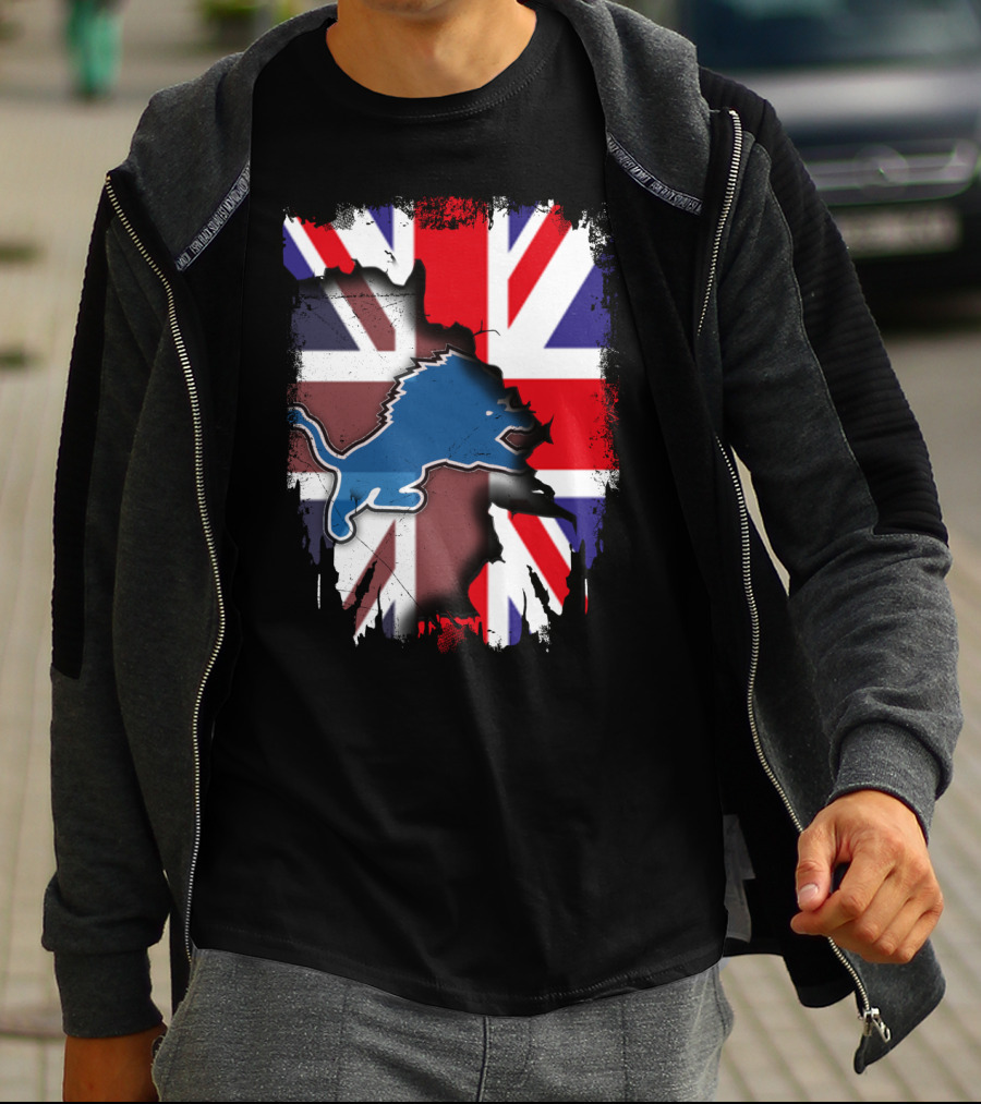 United Kingdom Flag With Blue Lion Emblem T-Shirt