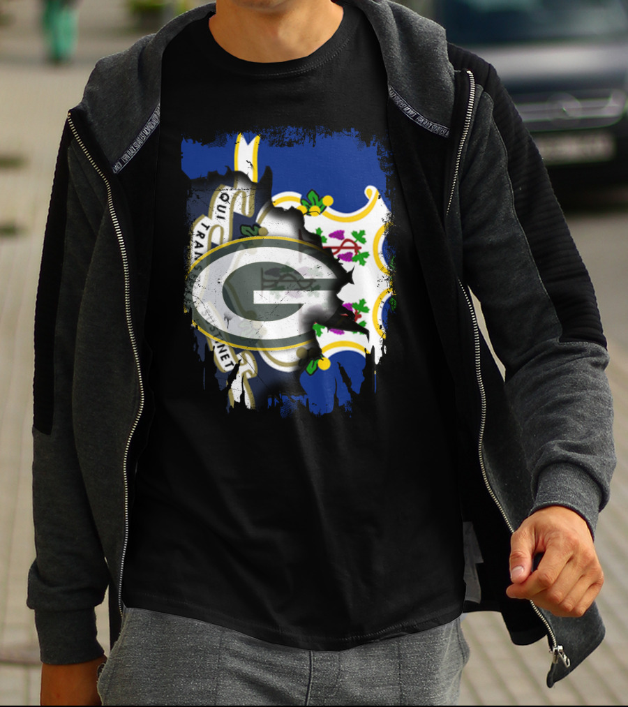 Connecticut Pride With Green Bay Packers Logo Fusion T-Shirt