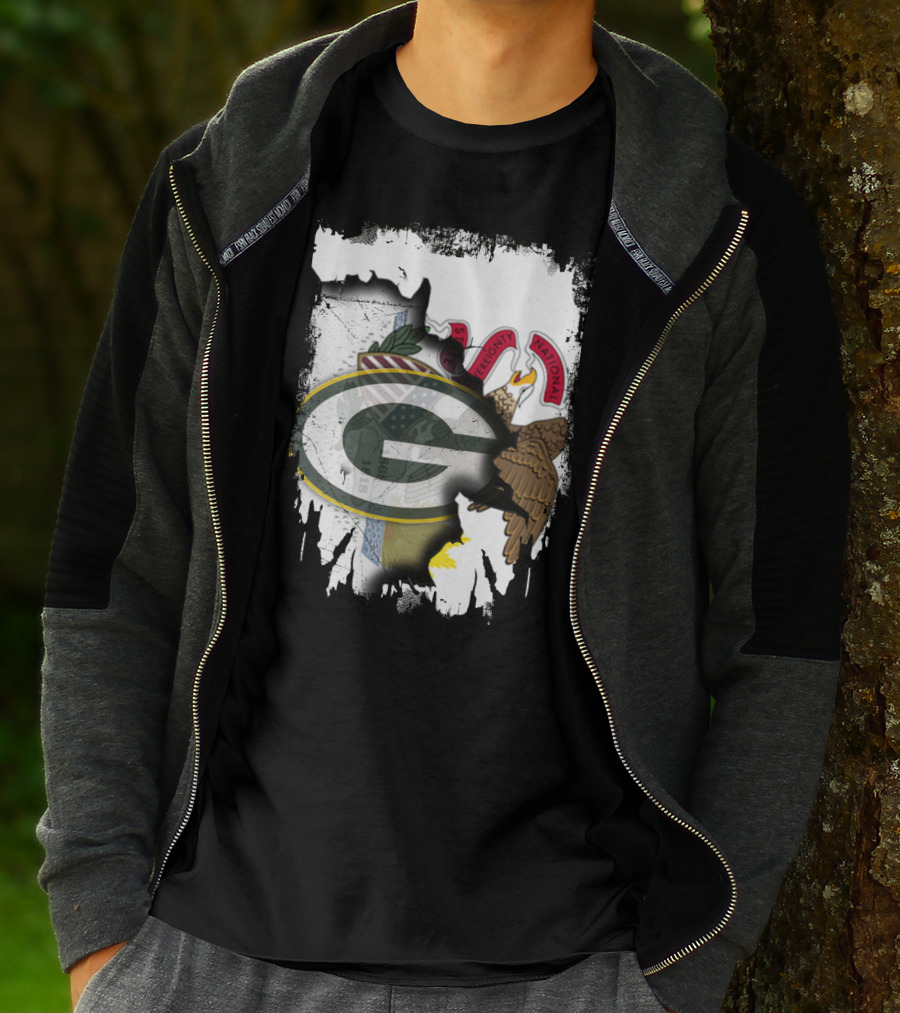 Illinois State Flag Blended With Green Bay Packers T-Shirt