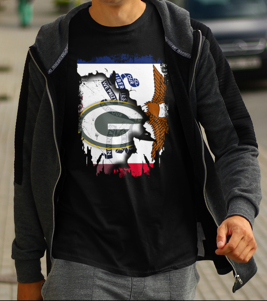 Iowa State Flag With Green Bay Packers Logo Eagle T-Shirt