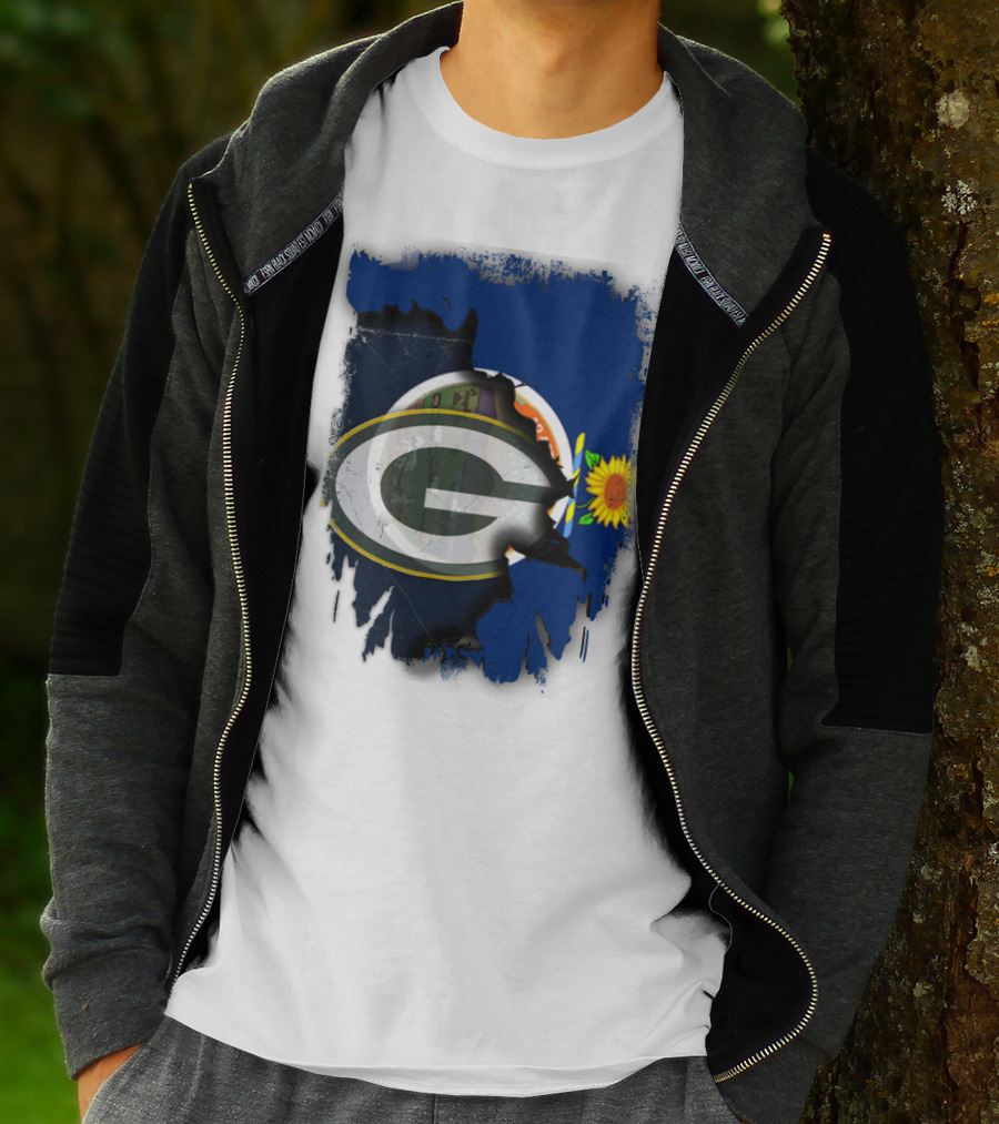 Kansas State Flag With Green Bay Packers Logo And Sunflower T-Shirt