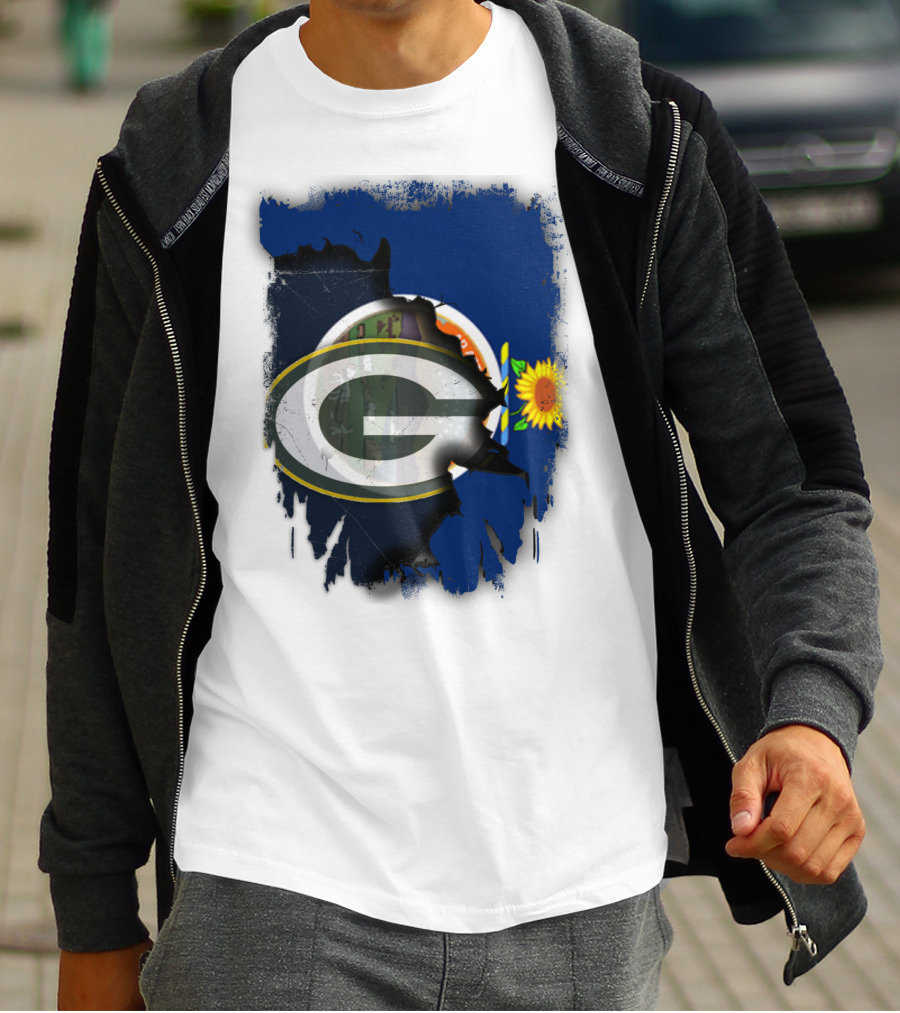 Kansas State Flag With Green Bay Packers Logo And Sunflower T-Shirt