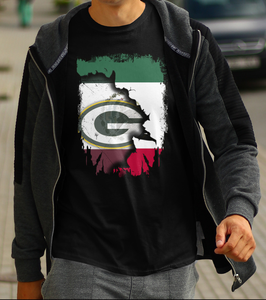 Mexico Flag With Green Bay Packers T-Shirt