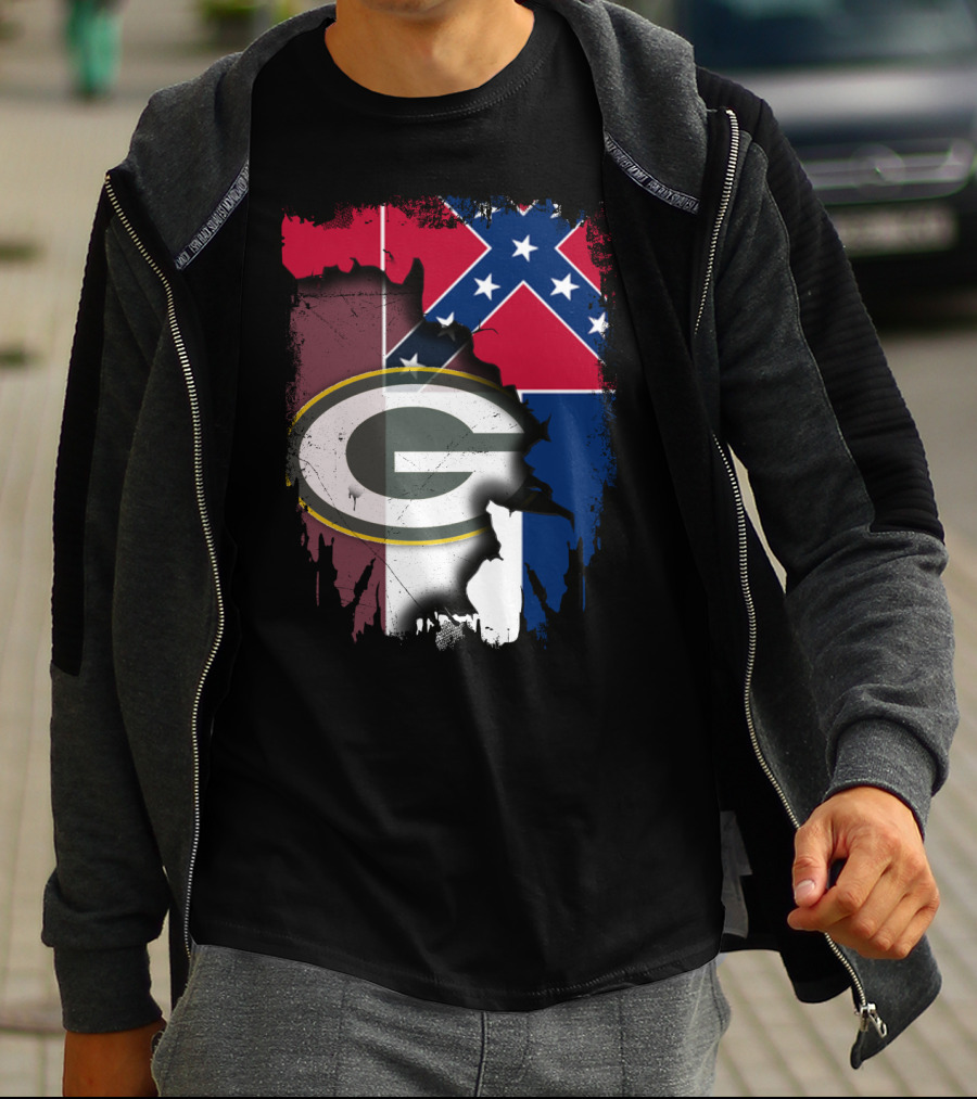Mississippi Confederate Flag With Green Bay Packers T-Shirt