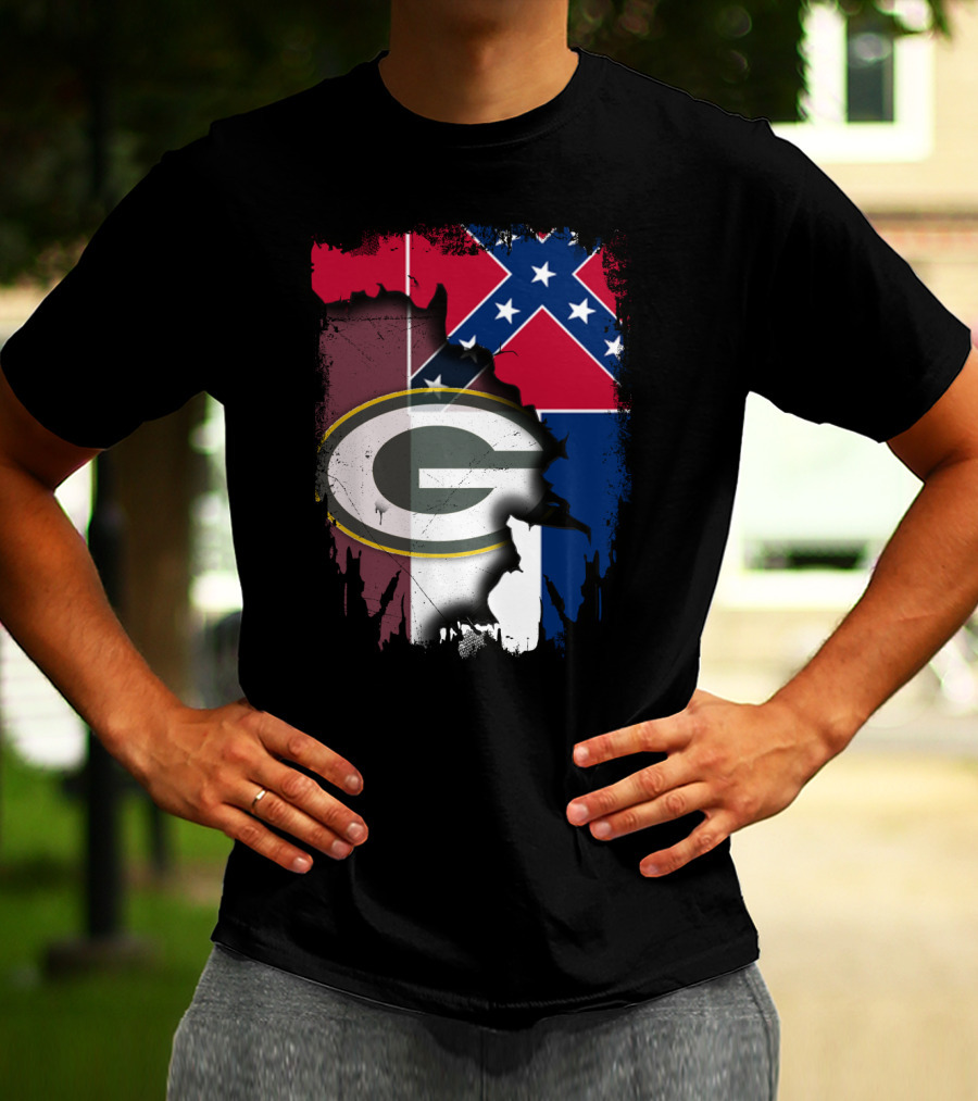 Mississippi Confederate Flag With Green Bay Packers T-Shirt