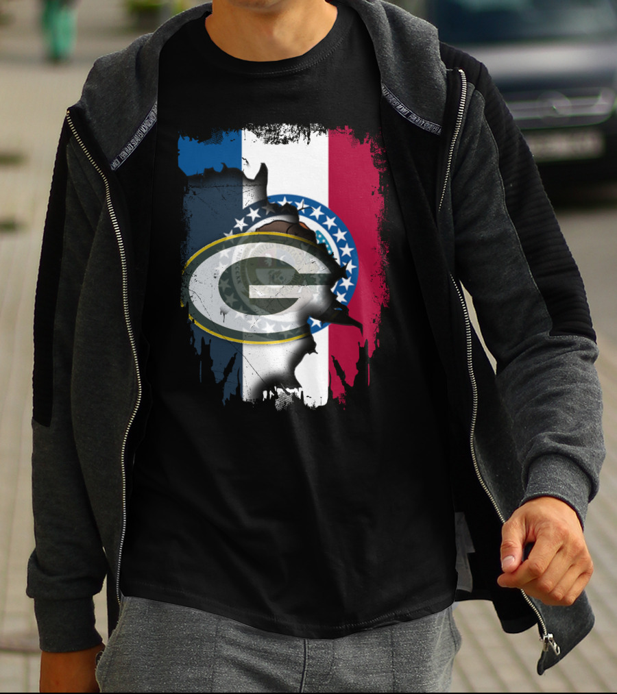 Missouri Flag With Green Bay Packers Logo Fusion T-Shirt
