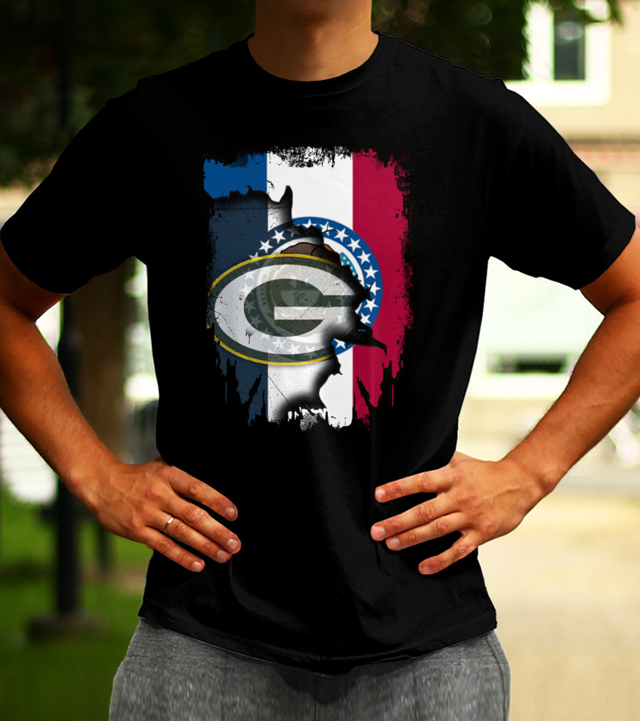 Missouri Flag With Green Bay Packers Logo Fusion T-Shirt