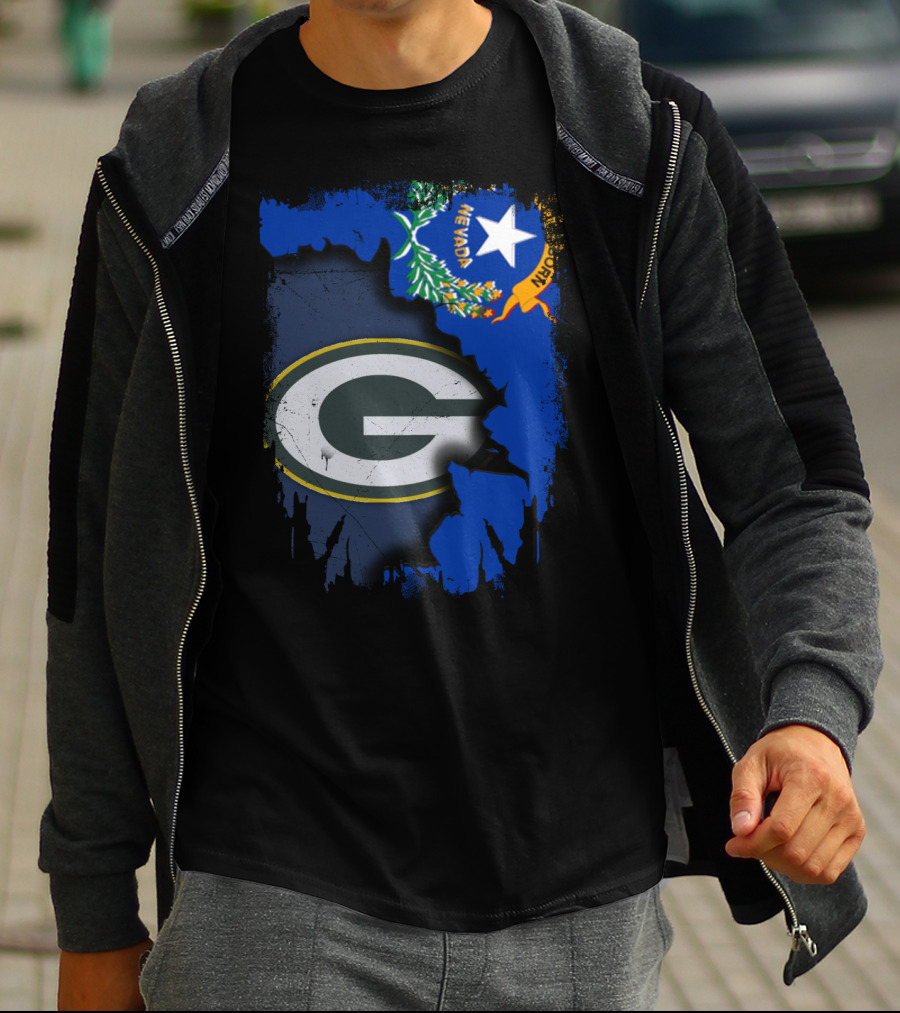 Nevada State Pride With Green Bay Packers Logo Fusion T-Shirt