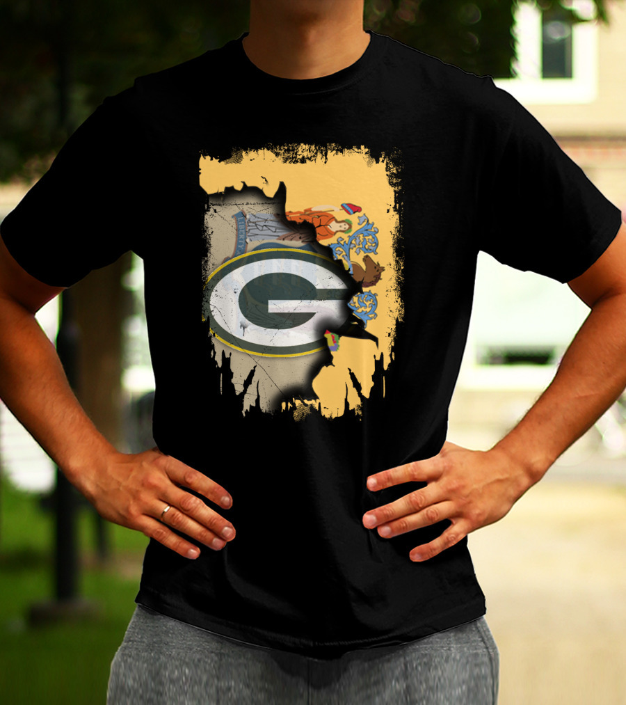 New Jersey State Coat Of Arms Overlay With Green Bay Packers T-Shirt