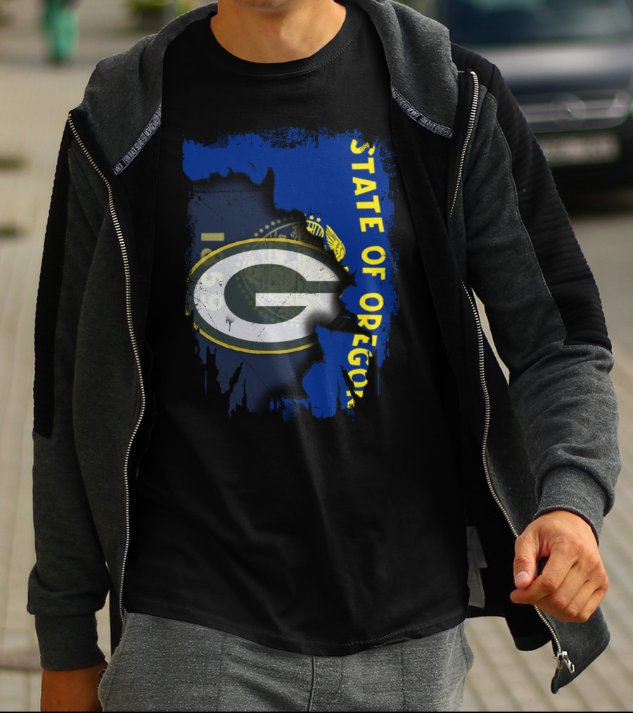 State Of Oregon Torn With Packers T-Shirt