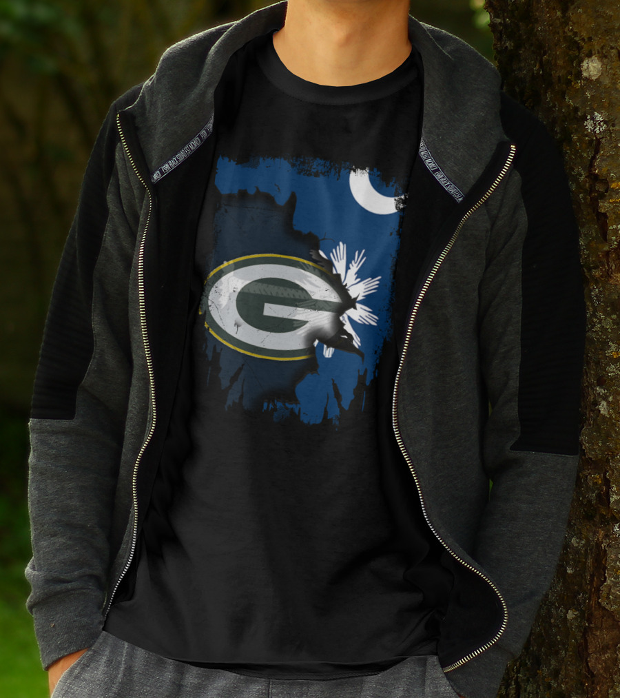 South Carolina And Packers Logo Blend With Crescent Moon And Palmetto Tree T-Shirt