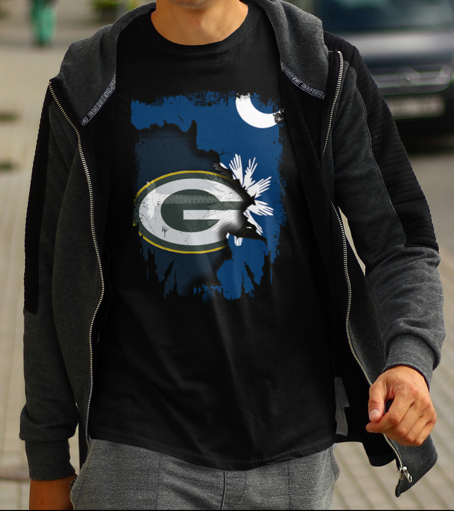 South Carolina And Packers Logo Blend With Crescent Moon And Palmetto Tree T-Shirt