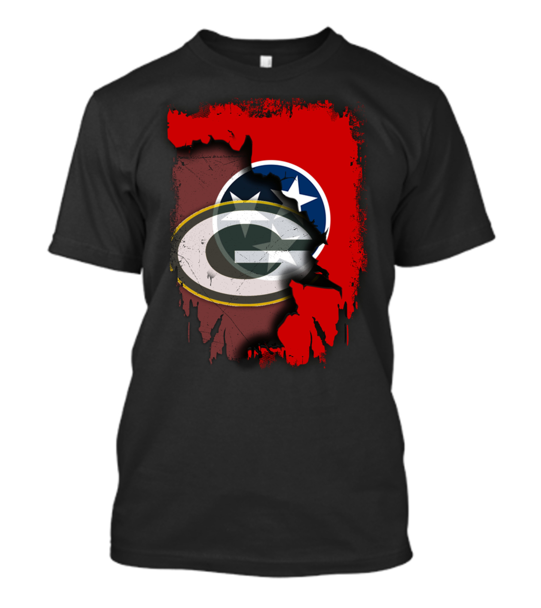 Together Tennessee With Green Bay Packers Logo Over Tennessee Flag T-Shirt
