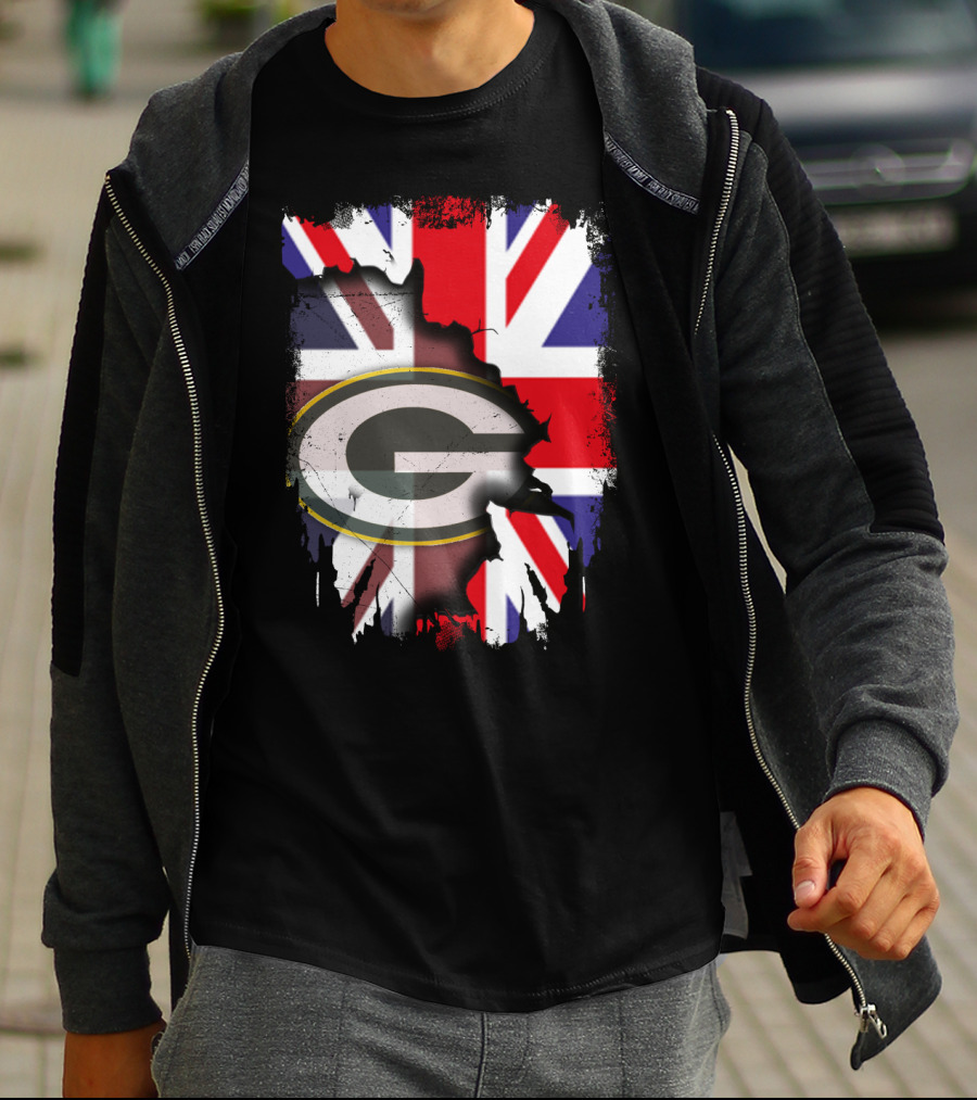 United Kingdom Union Jack With Green Bay Packers T-Shirt