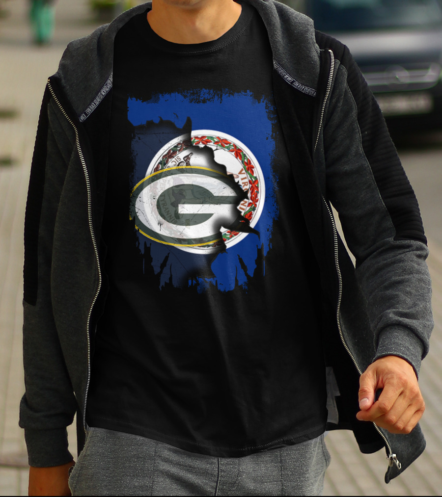 Virginia State Flag With Green Bay Packers Logo Fusion T-Shirt