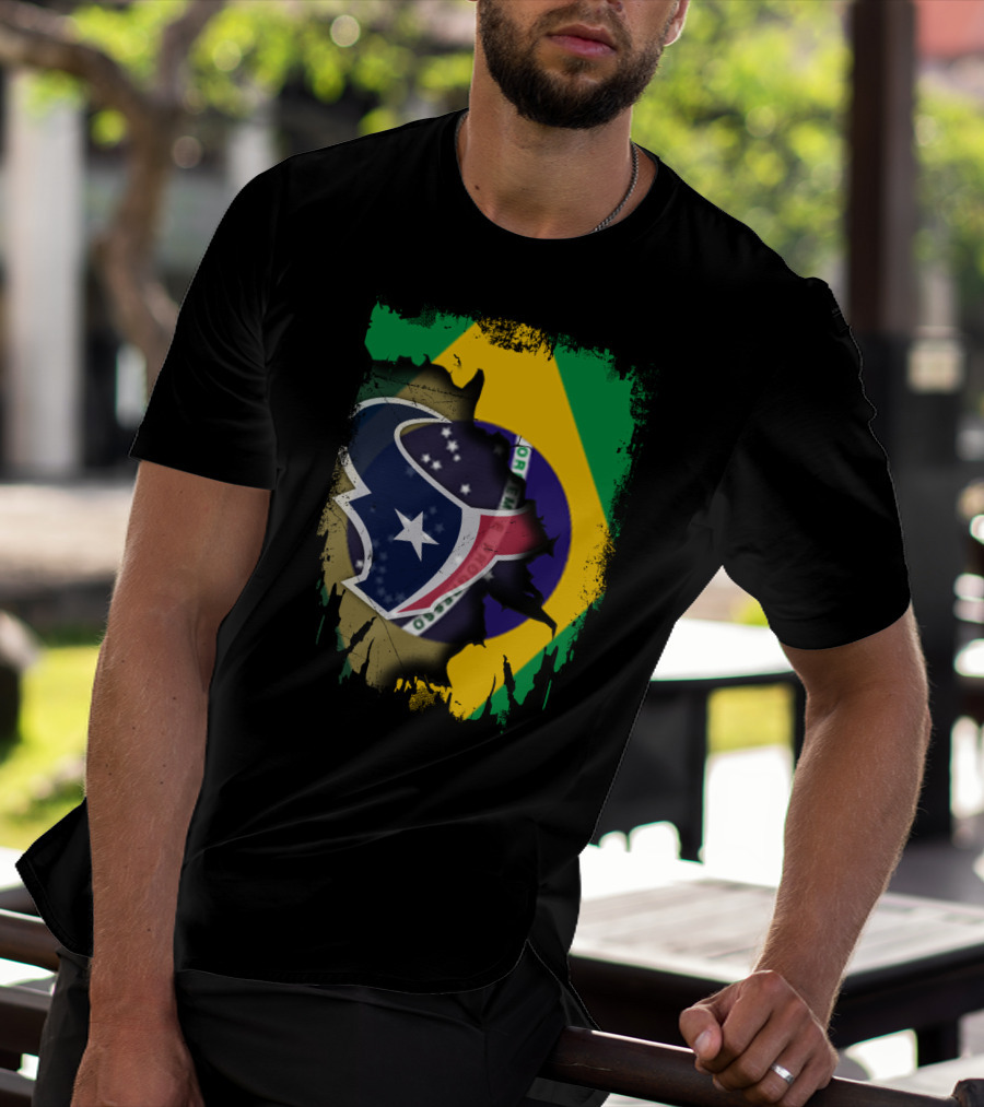 Brazilian Flag And Texans Logo Integration: Together Brazil With Texans T-Shirt