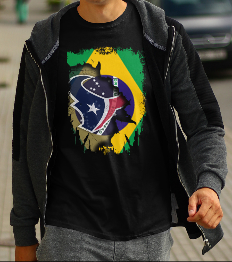 Brazilian Flag And Texans Logo Integration: Together Brazil With Texans T-Shirt