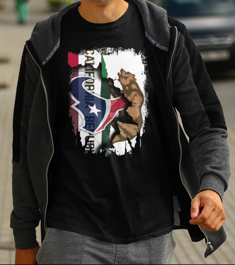 California Republic Meets Texas Emblem With Bear And Lone Star Fusion T-Shirt