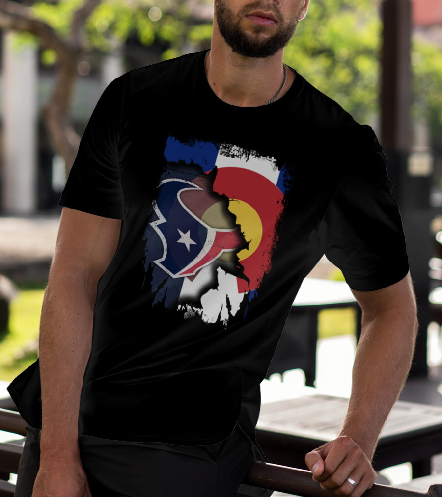 Together Colorado With Texans Flag And Houston Texans Logo Collaboration T-Shirt