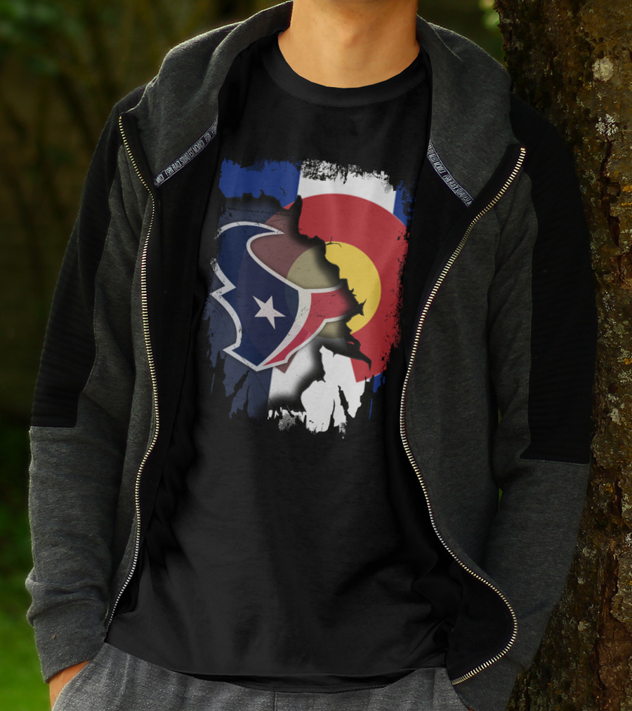 Together Colorado With Texans Flag And Houston Texans Logo Collaboration T-Shirt