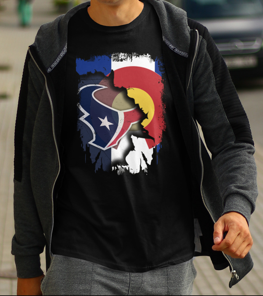Together Colorado With Texans Flag And Houston Texans Logo Collaboration T-Shirt