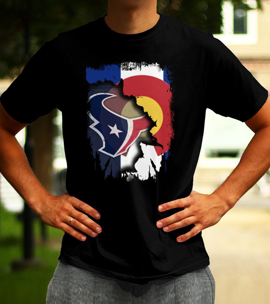Together Colorado With Texans Flag And Houston Texans Logo Collaboration T-Shirt