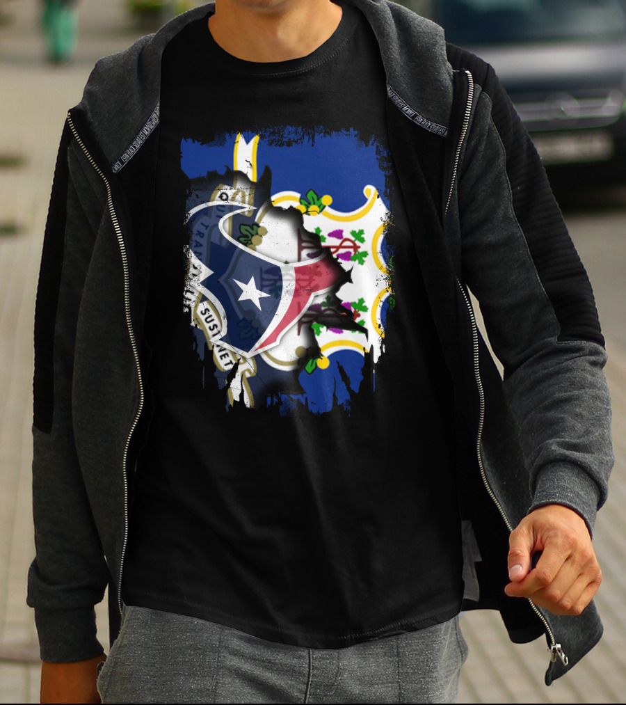 Connecticut State Pride With Texans NFL Team Collaboration T-Shirt