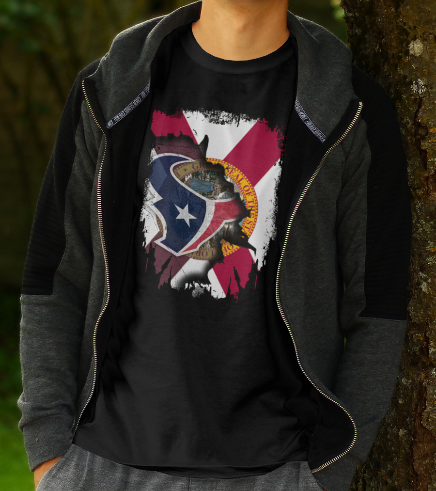 Florida Flag With Houston Texans Logo Fusion T-Shirt