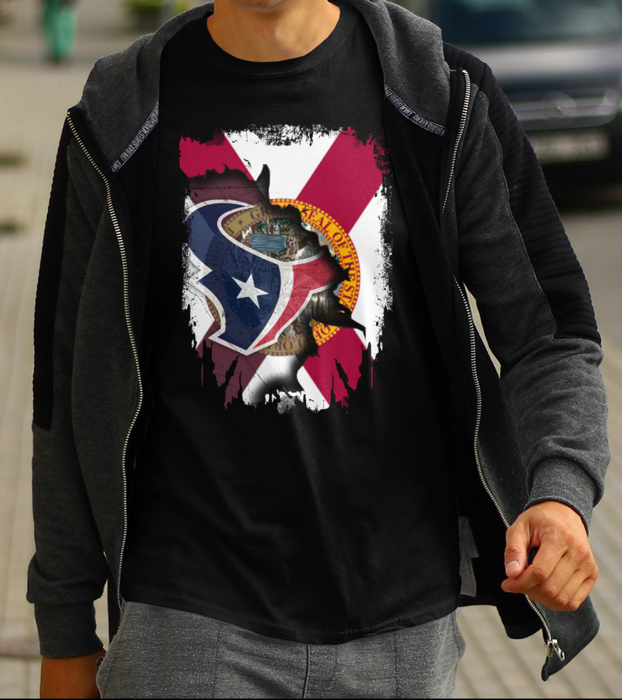 Florida Flag With Houston Texans Logo Fusion T-Shirt