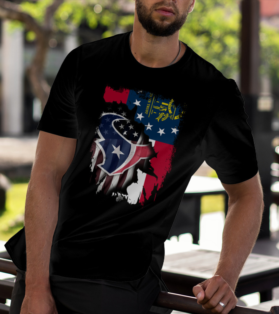 Georgia Flag With Texans Logo Fusion T-Shirt