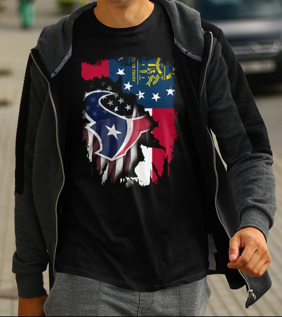 Georgia Flag With Texans Logo Fusion T-Shirt