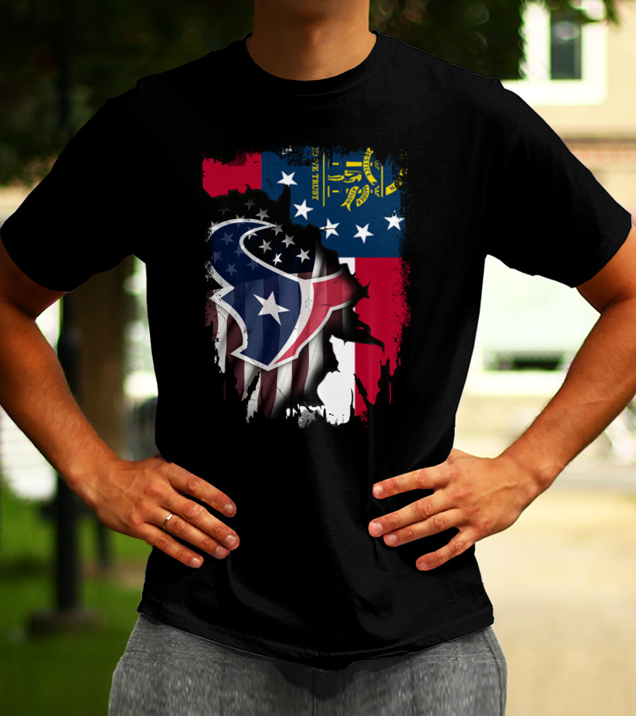 Georgia Flag With Texans Logo Fusion T-Shirt