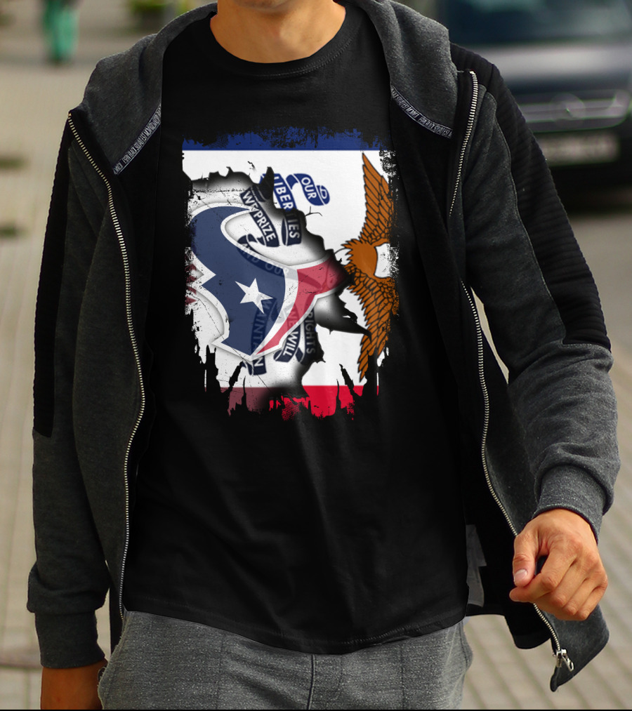 Iowa Flag And Texas Texans Symbol Unity T-Shirt