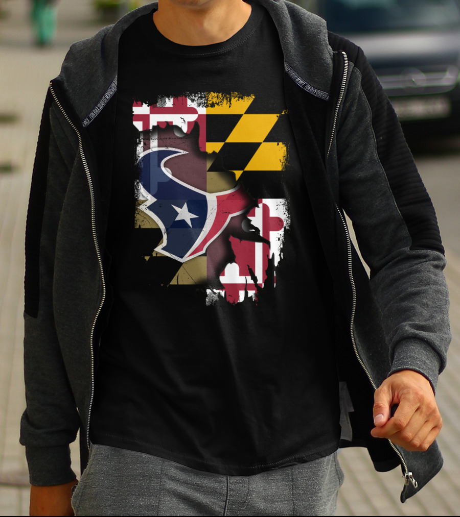 Maryland Flag With Houston Texans Logo Fusion T-Shirt