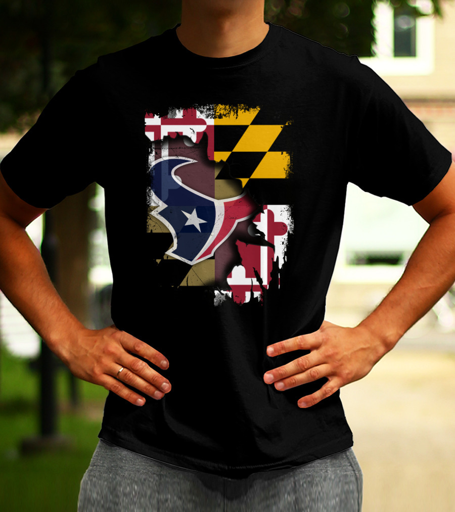 Maryland Flag With Houston Texans Logo Fusion T-Shirt