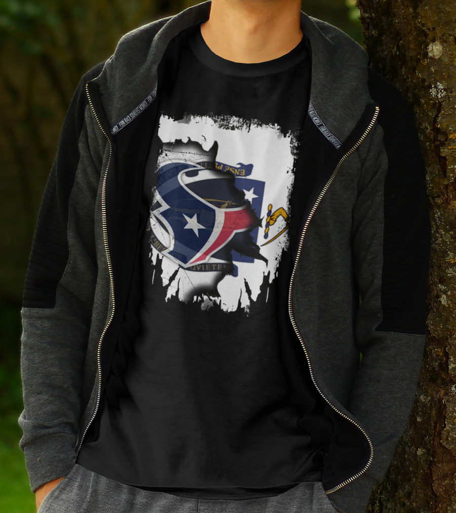 Massachusetts And Texans United With Flag And Logo Elements T-Shirt