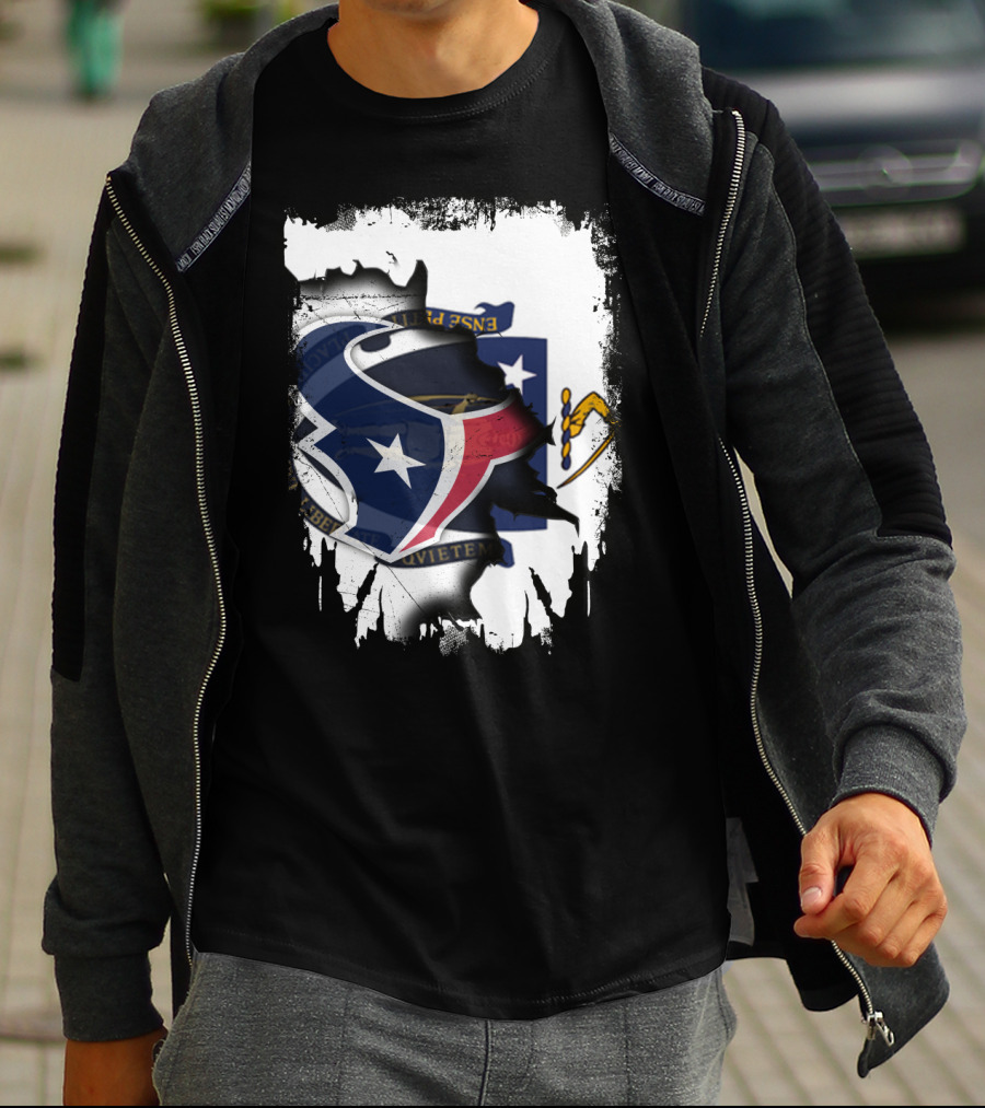 Massachusetts And Texans United With Flag And Logo Elements T-Shirt